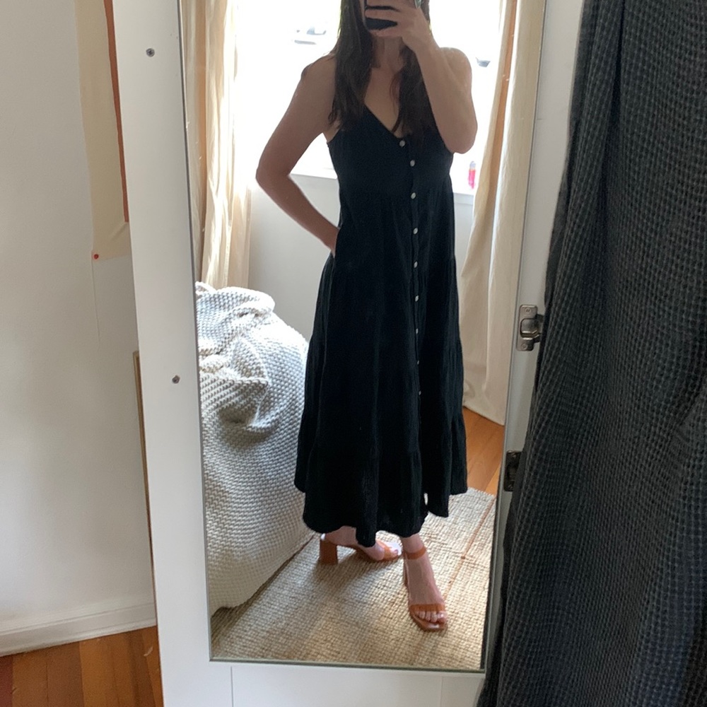 Black Button Front Swing Dress